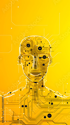 Artificial Intelligence Algorithm Blueprint on Yellow Background AI Development Concept