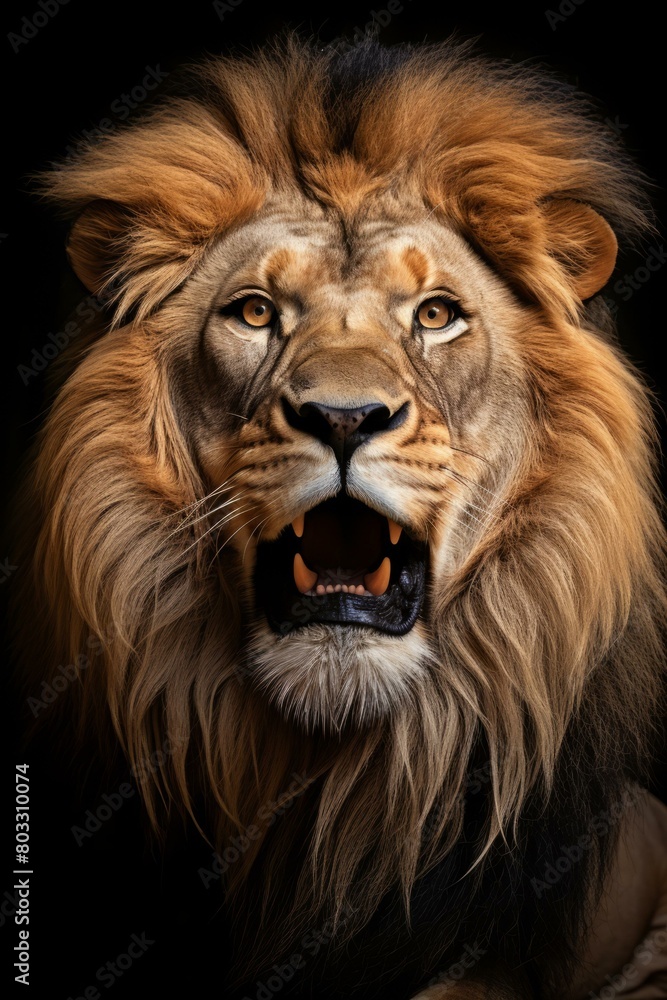 Close up of a male lion roaring