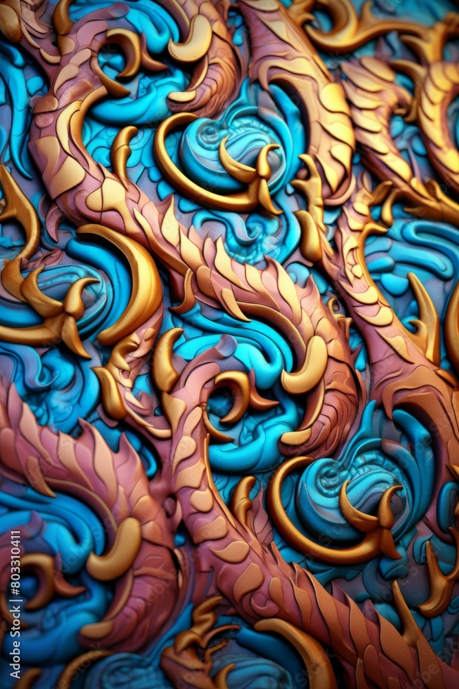 custom made wallpaper toronto digitalBlue and gold 3D illustration of a tree with curling branches and leaves