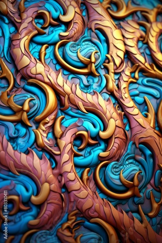 Wallpaper Mural Blue and gold 3D illustration of a tree with curling branches and leaves Torontodigital.ca