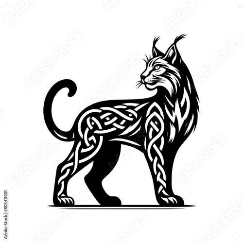 lynx, bob cat silhouette in animal celtic knot, irish, nordic illustration