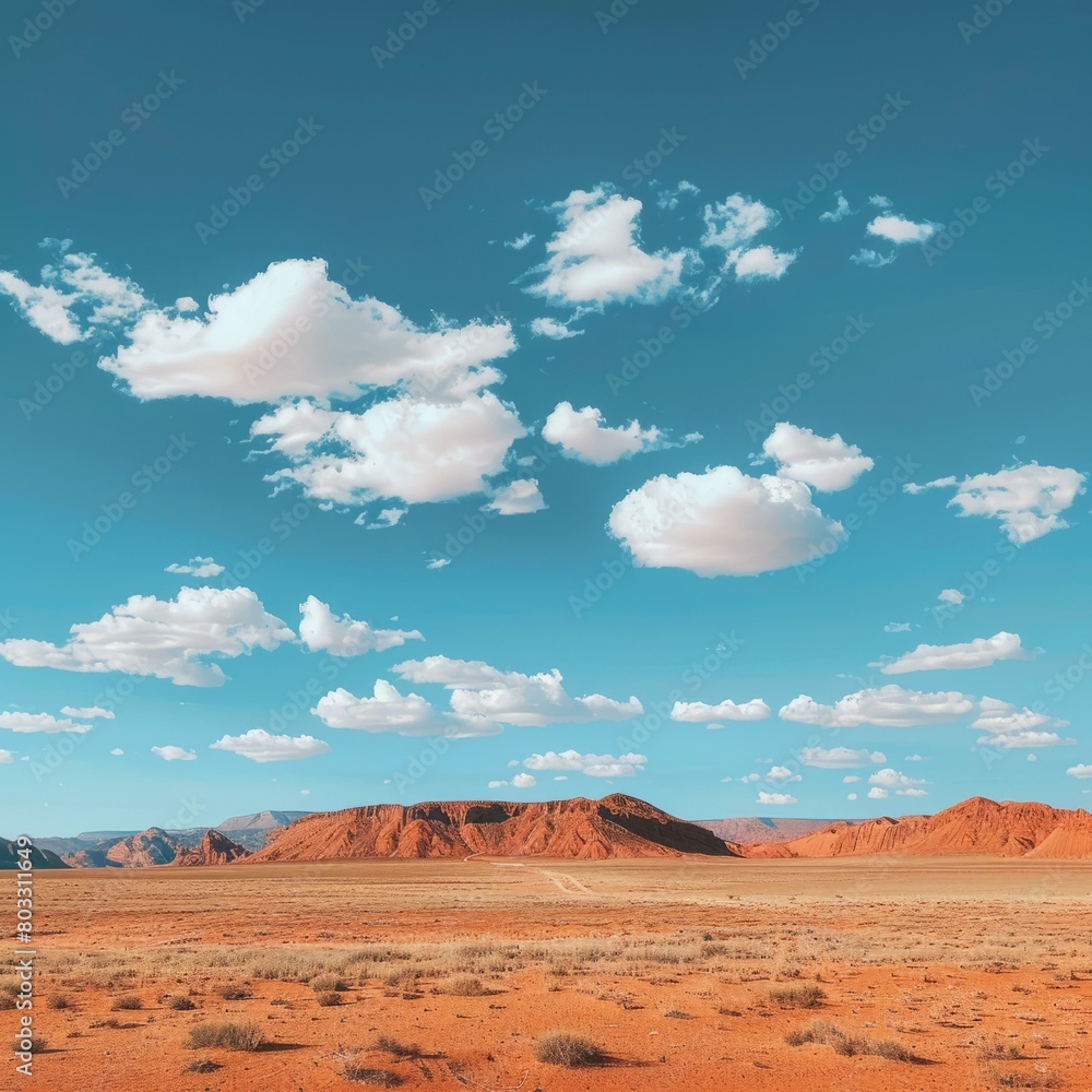 Fototapeta premium A vast desert landscape with mountains in the distance