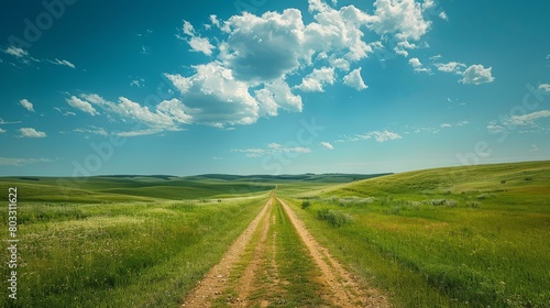 Country road through the green fields