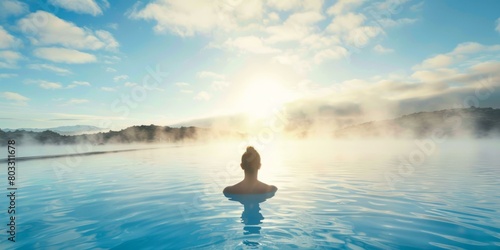 Woman relaxing in a geothermal spa in Iceland