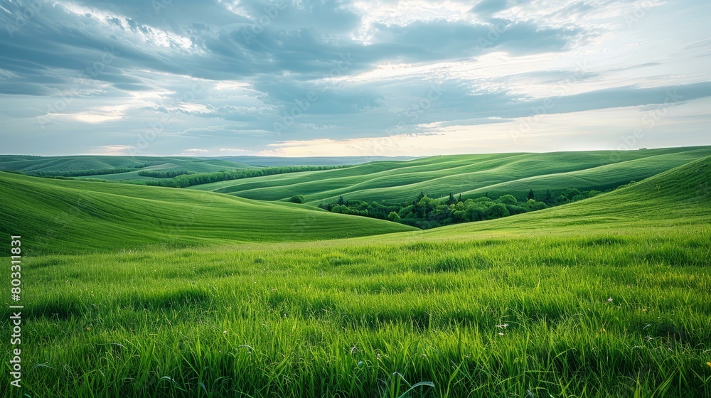 Obraz premium Green rolling hills under cloudy sky