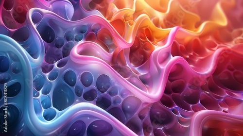 Colorful abstract 3D rendering of an alien landscape with a bumpy surface