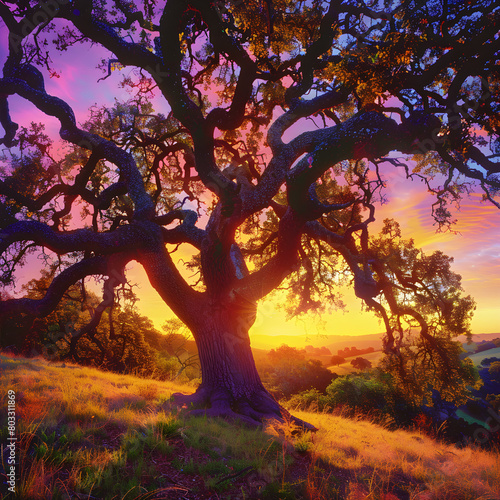 Oak Tree with Sunset/Sunrise