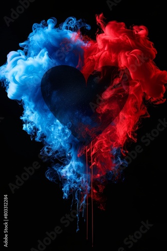 Heart shaped burst of vibrant colorful smoke bomb clouds in a captivating display