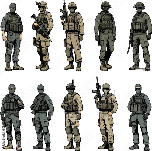 Military man vector mega set, marines, NAVY, army soldier