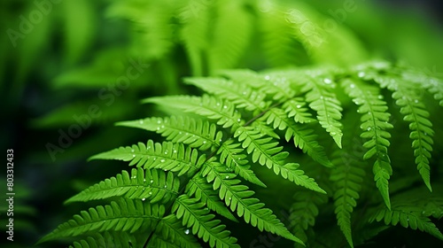 Vibrant green ferns embellished with shimmering water droplets