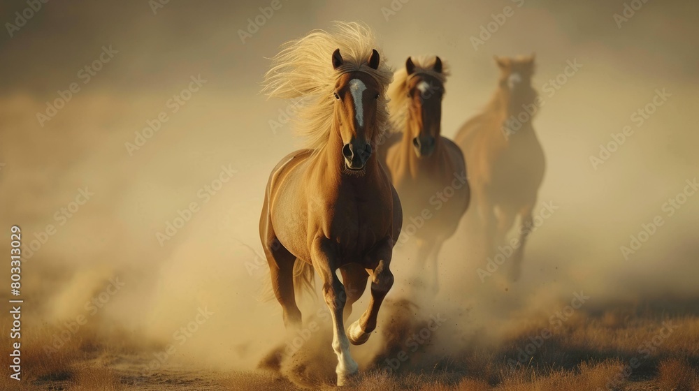 Three Horses Running in the Desert