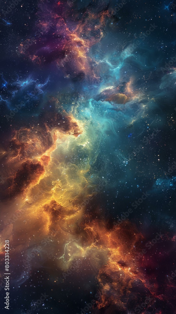 Obraz premium Amazing Space Nebula with Glowing Stars and Colorful Gas Clouds