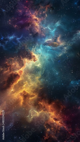 Amazing Space Nebula with Glowing Stars and Colorful Gas Clouds