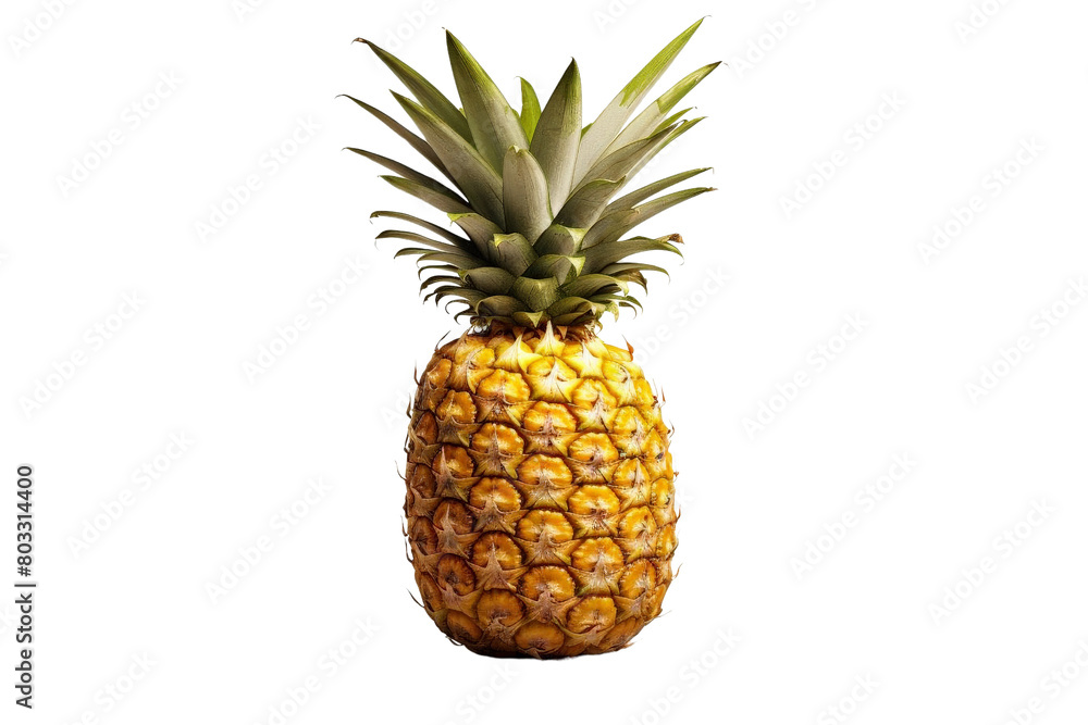 A large pineapple sits on a white background, transparent background A large pineapple sits on a white background, transparent background