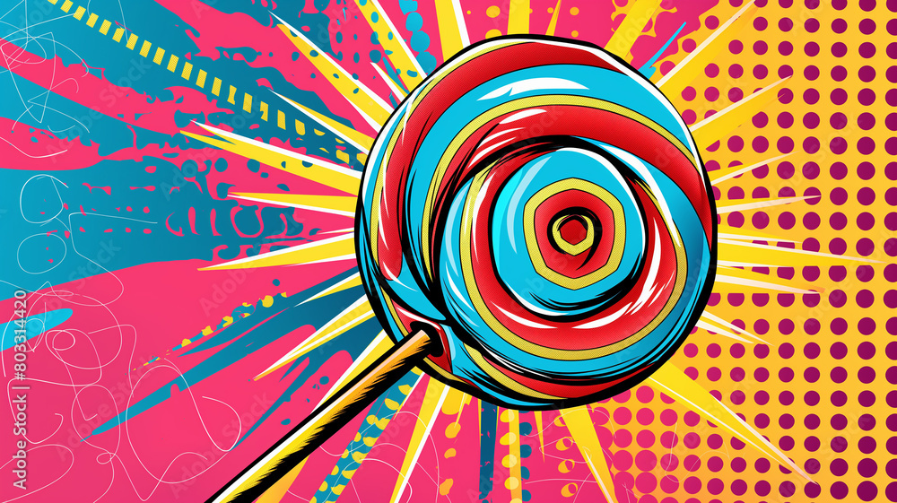Pop art lollipop. Colorful background in pop art retro comic style. Summer concept. Pop art lollipop. Colorful background in pop art retro comic style. Summer concept.