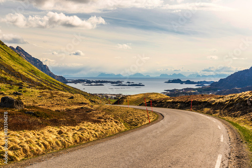 nature sceneries inside the area surroundings of Leknes, Lofoten Islands, Norway, during the spring season photo