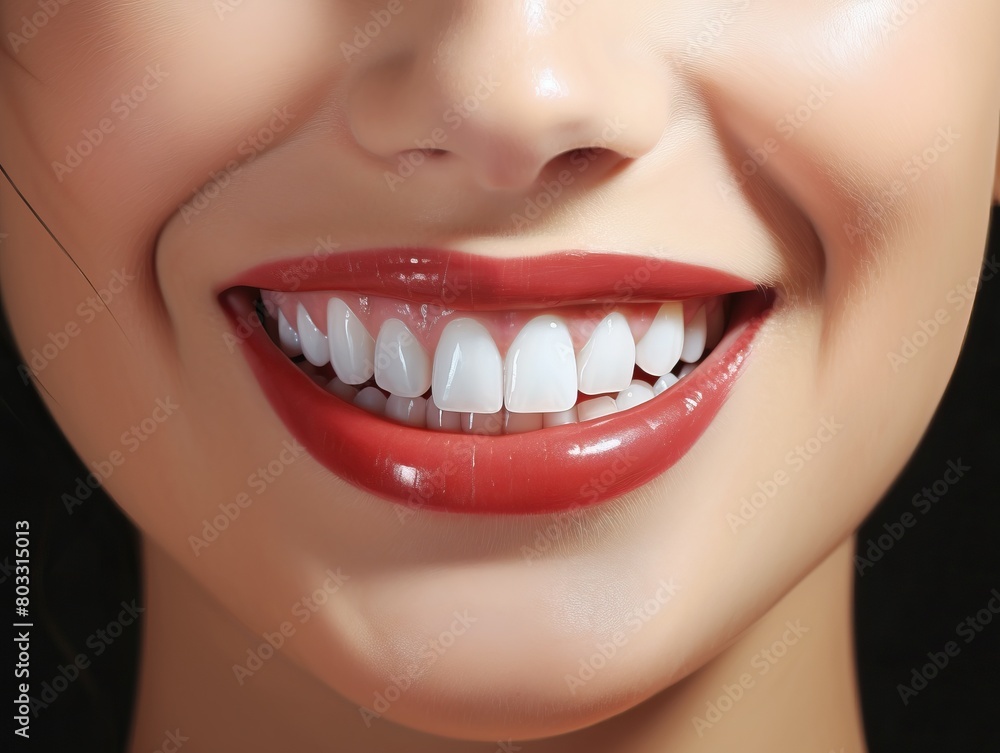 Obraz premium Close-up portrait of woman with beautiful white teeth smiling