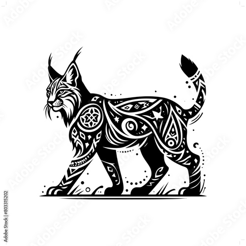 lynx, bob cat silhouette in animal ethnic, polynesia tribal illustration