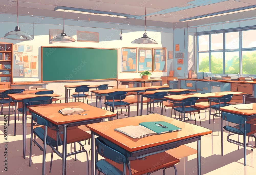 AI generated illustration of a high school classroom background