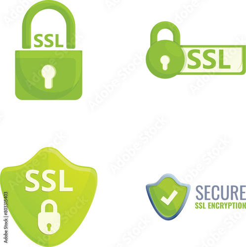 Ssl secure icons set cartoon vector. Secure sockets layer certificate. Secure online payment