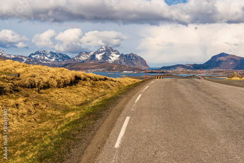 nature sceneries inside the area surroundings of Leknes, Lofoten Islands, Norway, during the spring season