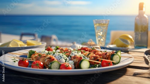Seaside Dining Experience  Fresh Souvlaki Meal By The Ocean