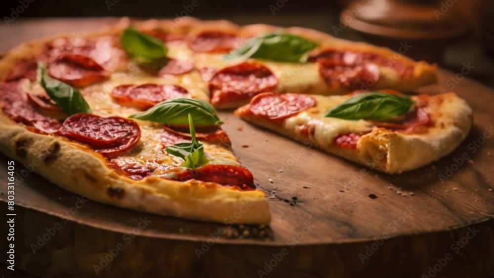 Various pizzas with classic toppings like salami and cheese, ham and tomatoes Various pizzas with classic toppings like salami and cheese, ham and tomatoes