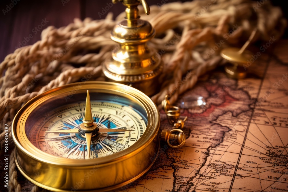 An illustration of a compass on top of a detailed world map.