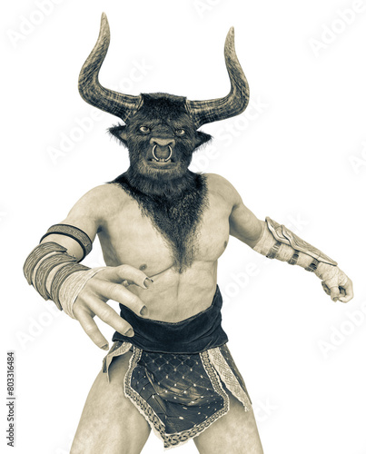 minotaur in angry and also is looking at you on close up view