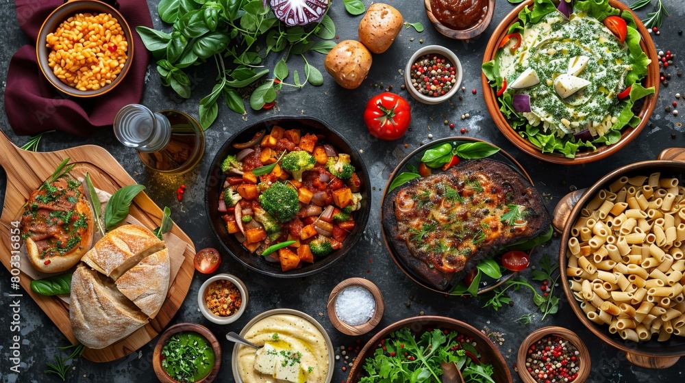 A delicious and healthy meal with a variety of fresh ingredients A delicious and healthy meal with a variety of fresh ingredients