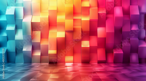 an abstract 3d rainbow cube background, a three-dimensional digital artwork with numerous cubic shapes stacked together, a soft and inviting color palette