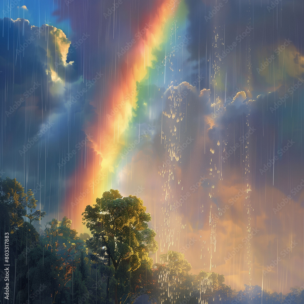 Naklejka premium rainbow over the forest