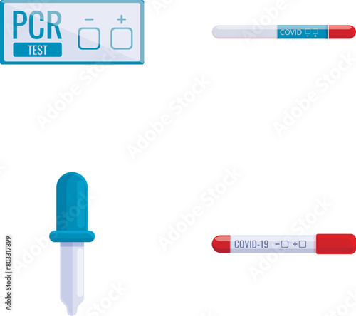 Pcr test icons set cartoon vector. Equipment for testing for coronavirus. World pandemic of virus
