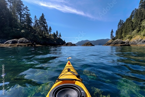 Yellow Kayak Journey from A First-Person Perspective in Ocean