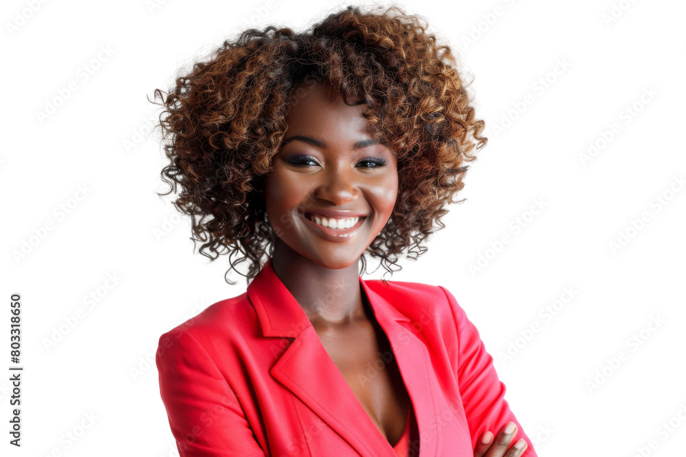 Portrait of beautiful African American Business woman wear bright suit ...