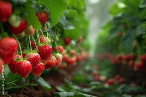 Rows of strawberry bushes on a farm