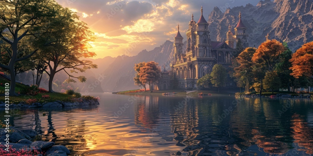 Fantasy castle by the lake
