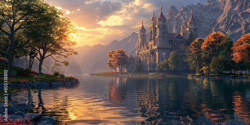 Fantasy castle by the lake photo