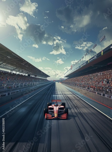 Wallpaper Mural Formula One car racing down a track with a crowd of spectators in the stands Torontodigital.ca