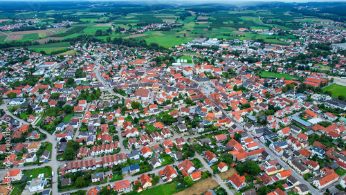 Aerial view of the old town of Geisenfeld in Germany on a sunny day in spring