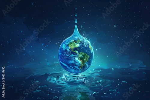 Fototapeta Naklejka Na Ścianę i Meble -  Water drop with planet earth inside, clean environment concept