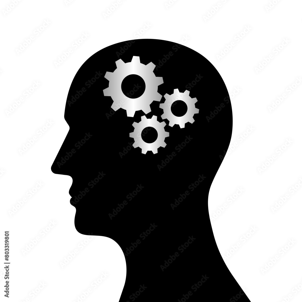 Human Head with Gear or Cogwheels. Brainstorm, Creativity and Thinking Idea Concept. Vector Illustration. Human Head with Gear or Cogwheels. Brainstorm, Creativity and Thinking Idea Concept. Vector Illustration.