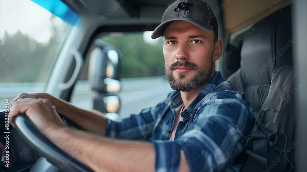 Focused Truck Driver on the Road Focused Truck Driver on the Road