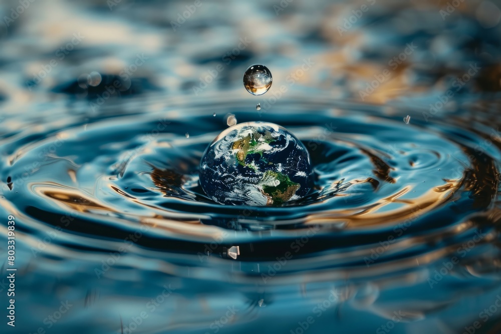Water drop with planet earth inside, clean environment concept