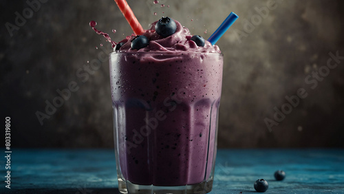 Blueberry smoothie  close-up. Blank space for text  empty space.