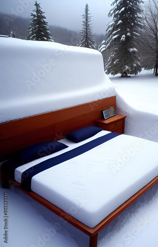 snow covered bed