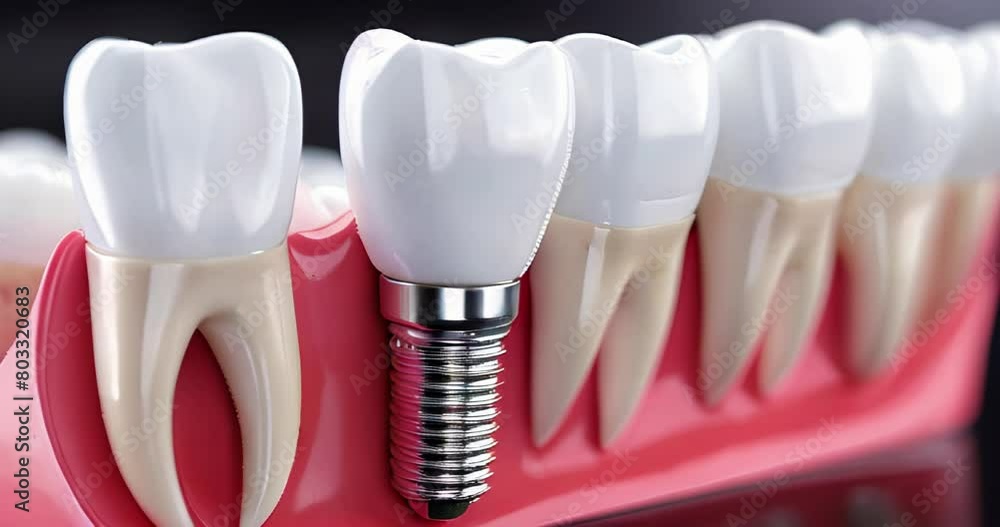 modern dental implants dentures close-up in the dental office. dental prosthetics