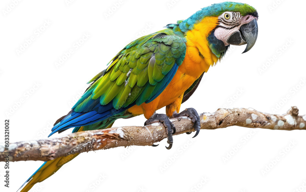 Parrot Perched on Branch isolated on Transparent background.