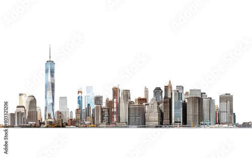 Downtown NYC Skyline from the North  Cityscape  Northern View of Lower Manhattan isolated on Transparent background.