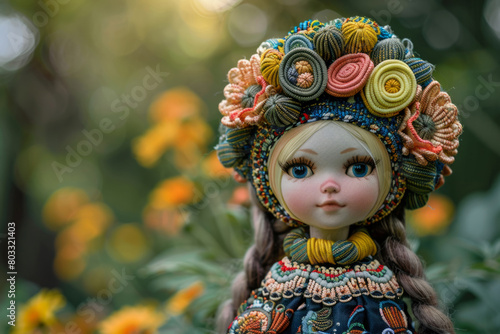 Doll in the national Ukrainian costume with wreath